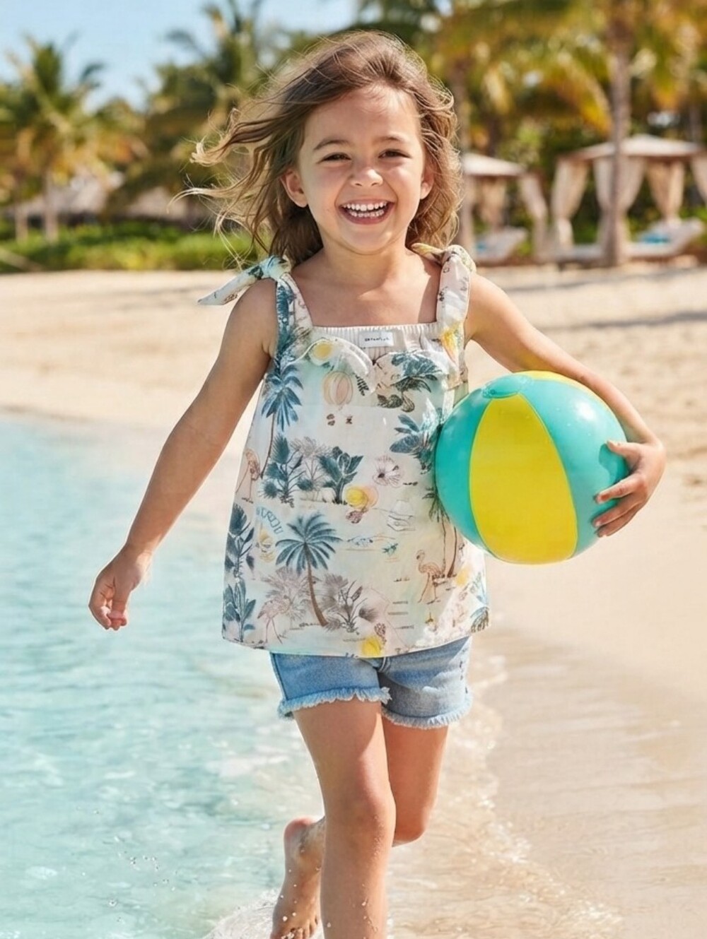 Nwt Janie and Jack White Multi Tropical Print Ruffle Tank 5t